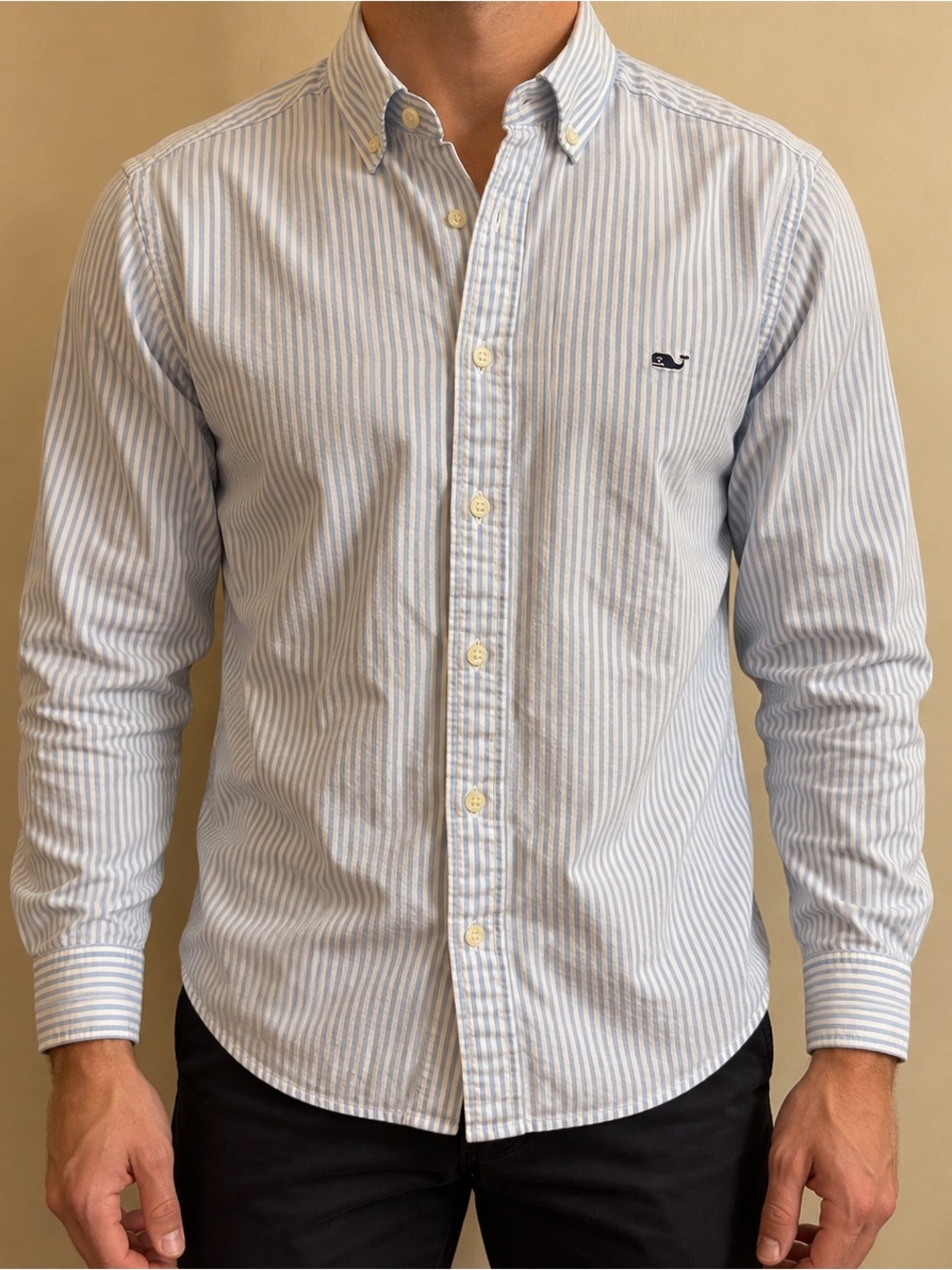 Vineyard Vines Men’s Classic Prep Button-Down Stripe Shirt - Light Blue size M